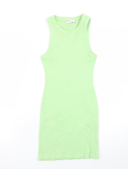 Bershka Women's Green Ribbed Cotton Tank Dress Size 10