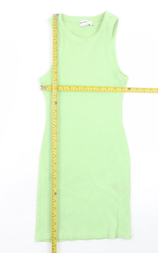 Bershka Women's Green Ribbed Cotton Tank Dress Size 10