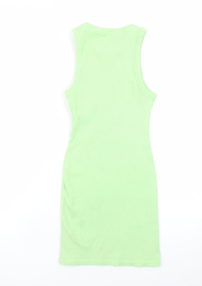 Bershka Women's Green Ribbed Cotton Tank Dress Size 10
