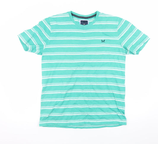 Crew Clothing Men's Green Striped Cotton T-Shirt Size M