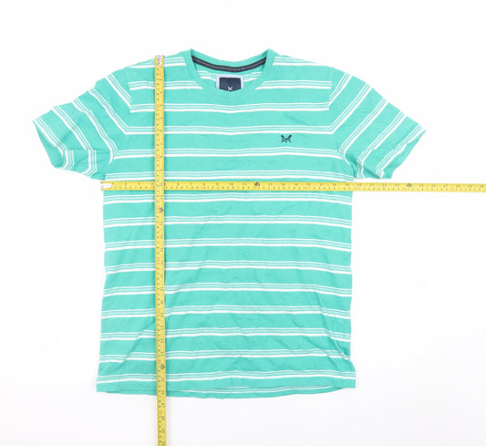 Crew Clothing Men's Green Striped Cotton T-Shirt Size M