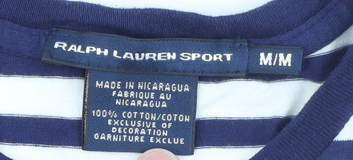 Ralph Lauren Sport Women's Blue Striped Cotton T-Shirt M