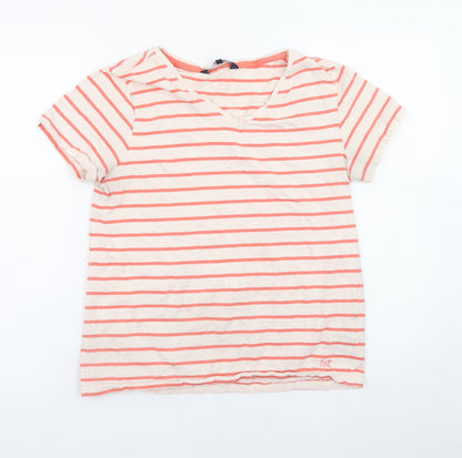 Crew Clothing Company Women's Pink Striped V-Neck Cotton T-Shirt Size 12