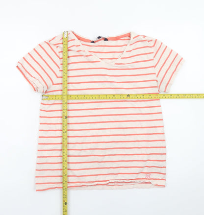 Crew Clothing Company Women's Pink Striped V-Neck Cotton T-Shirt Size 12