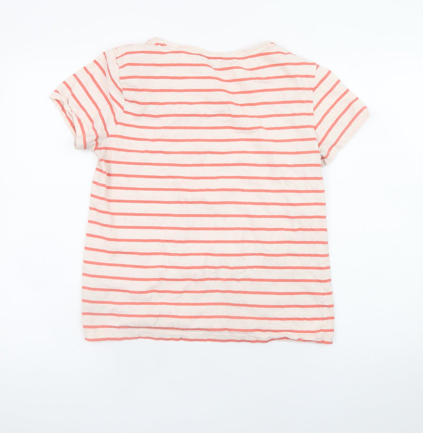 Crew Clothing Company Women's Pink Striped V-Neck Cotton T-Shirt Size 12