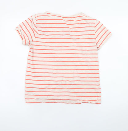 Crew Clothing Company Women's Pink Striped V-Neck Cotton T-Shirt Size 12