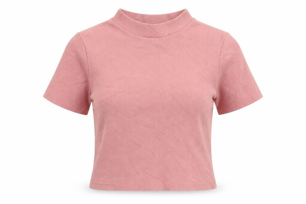 Zara Women Pink High Neck Cropped Ribbed T-Shirt Size S