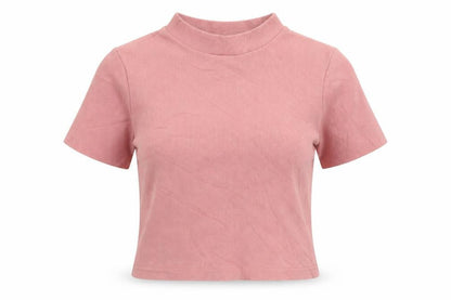 Zara Women Pink High Neck Cropped Ribbed T-Shirt Size S