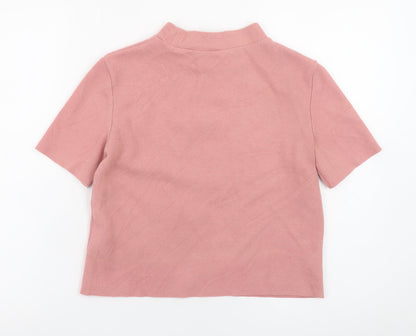 Zara Women Pink High Neck Cropped Ribbed T-Shirt Size S