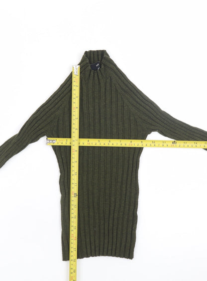 MNG Women's Green Ribbed Knit Long Sleeve Mock Neck Top Size S