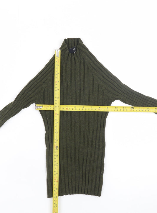 MNG Women's Green Ribbed Knit Long Sleeve Mock Neck Top Size S