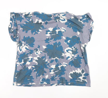 Celtic & Co. Womens Blue Floral Short Sleeve Cotton T-Shirt UK 10