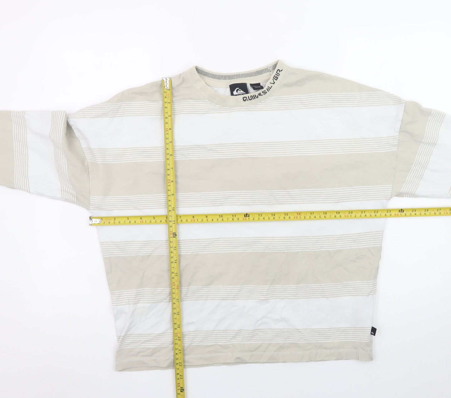 Quiksilver Men’s Beige Striped Long Sleeve Cotton T-Shirt Size S