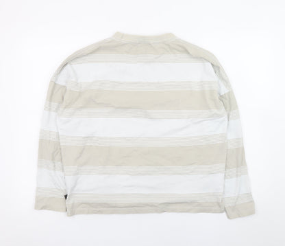 Quiksilver Men’s Beige Striped Long Sleeve Cotton T-Shirt Size S