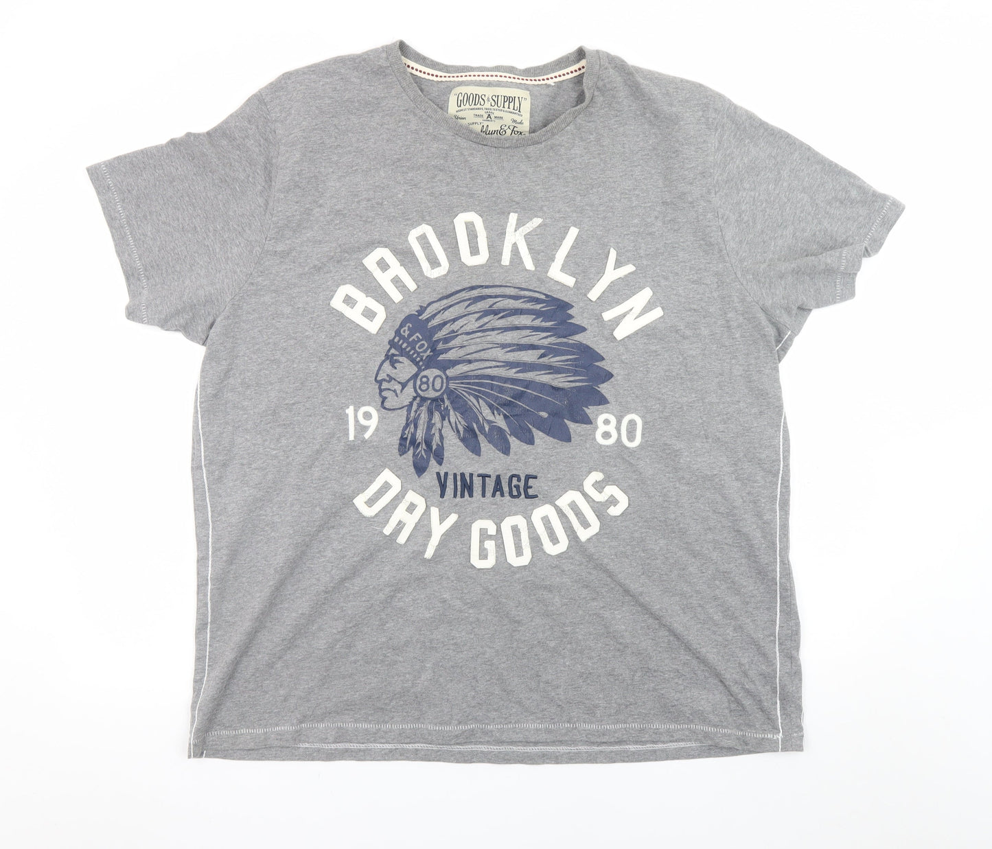 Brooklyn & Fox Men's Grey Vintage Graphic T-Shirt 2XL Classic Fit