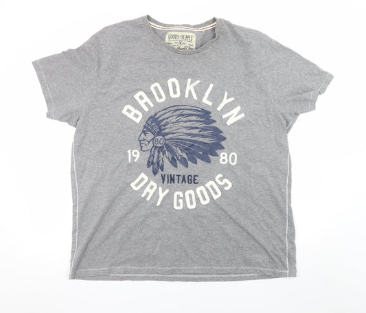 Brooklyn & Fox Men's Grey Vintage Graphic T-Shirt 2XL Classic Fit