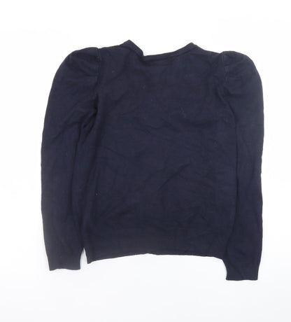 Monsoon Women's Blue Crew Neck Puff Sleeve Knit Cardigan Size 10