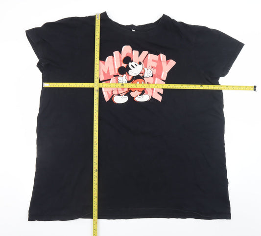 Primark Women Black Mickey Mouse T-Shirt 2XL Short Sleeve Cotton