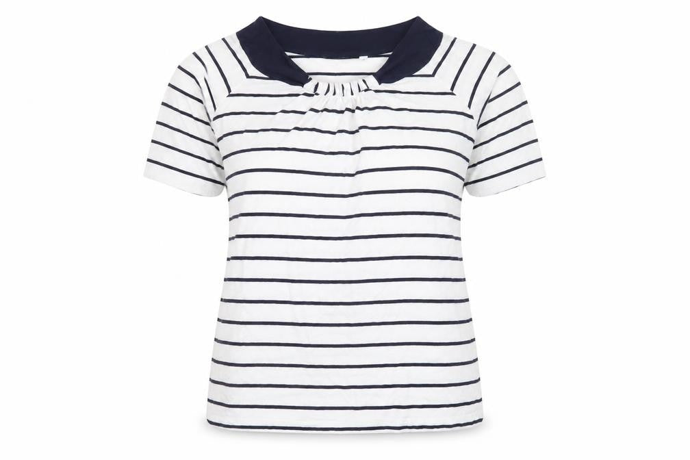 C&A Women’s White Navy Striped Short Sleeve Jersey T-Shirt M