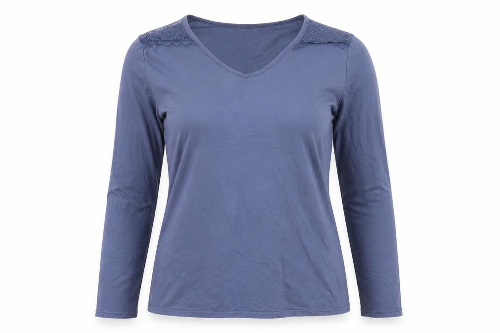 La Redoute Women Blue V-Neck Long Sleeve Cotton Blend Top Size 12