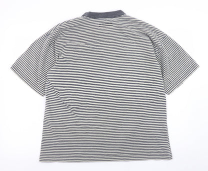 Ping Pong Men's Grey Striped Cotton Crew Neck T-Shirt Size M