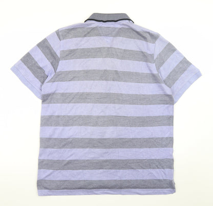 Lincoln Men's Blue Grey Striped Polo Shirt Size L Classic Fit