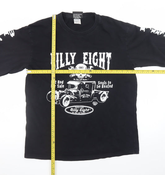 Billy Eight Men's Black Long Sleeve Biker Graphic T-Shirt L Gothic Rock