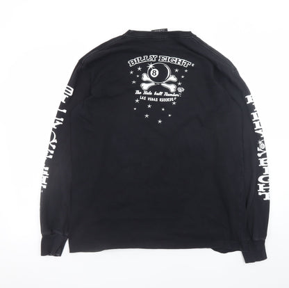 Billy Eight Men's Black Long Sleeve Biker Graphic T-Shirt L Gothic Rock