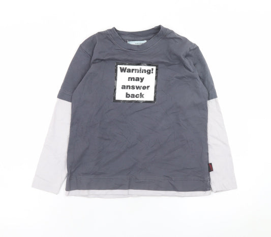Red Herring Boys Grey Long Sleeve Warning Graphic T-Shirt 7-8 Years