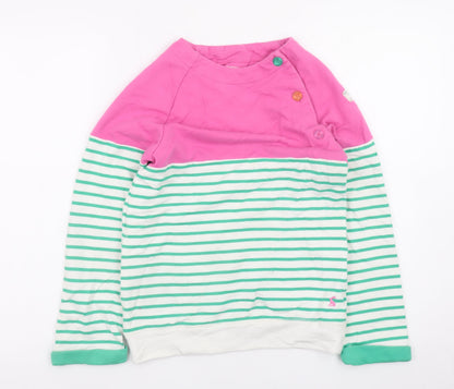 Joules Girls Pink Green Striped Long Sleeve Pullover Sweatshirt 11-12 Years