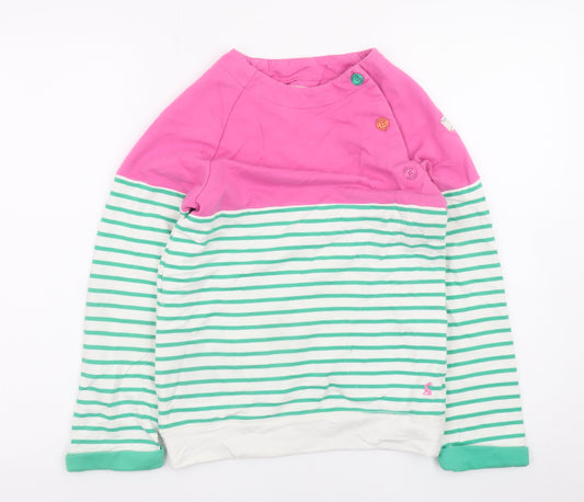 Joules Girls Pink Green Striped Long Sleeve Pullover Sweatshirt 11-12 Years
