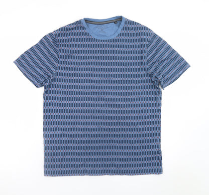 Steel & Jelly Men's Blue Geometric Crew Neck Cotton T-Shirt M