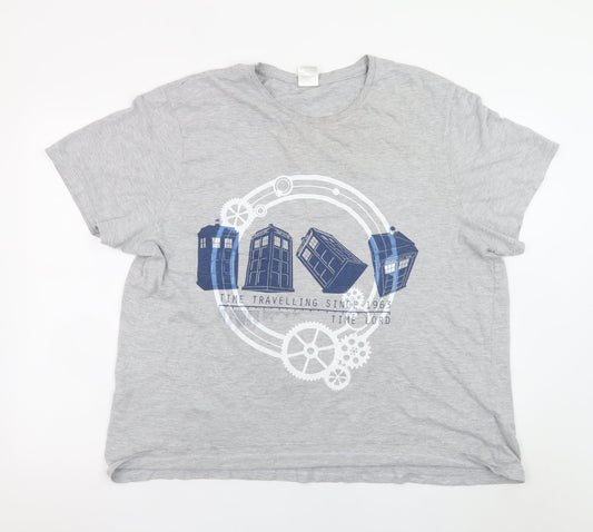 Doctor Who Men’s Grey T-Shirt 2XL Short Sleeve Crew Neck Graphic Top