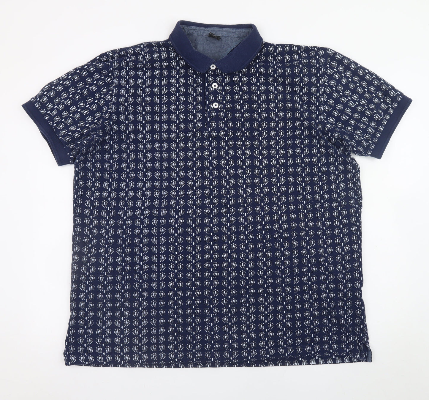 Cotton Traders Men’s Blue Paisley Print Polo Shirt 2XL Short Sleeve