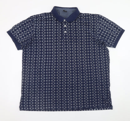 Cotton Traders Men’s Blue Paisley Print Polo Shirt 2XL Short Sleeve