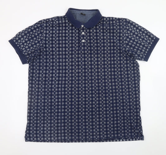Cotton Traders Men’s Blue Paisley Print Polo Shirt 2XL Short Sleeve