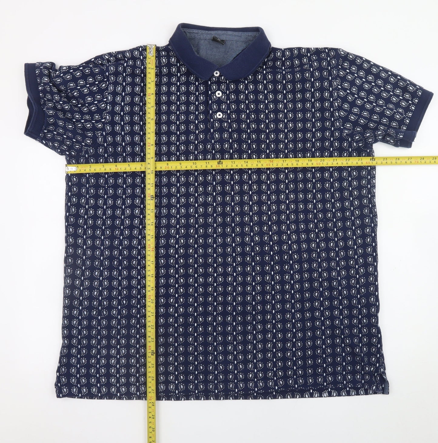 Cotton Traders Men’s Blue Paisley Print Polo Shirt 2XL Short Sleeve