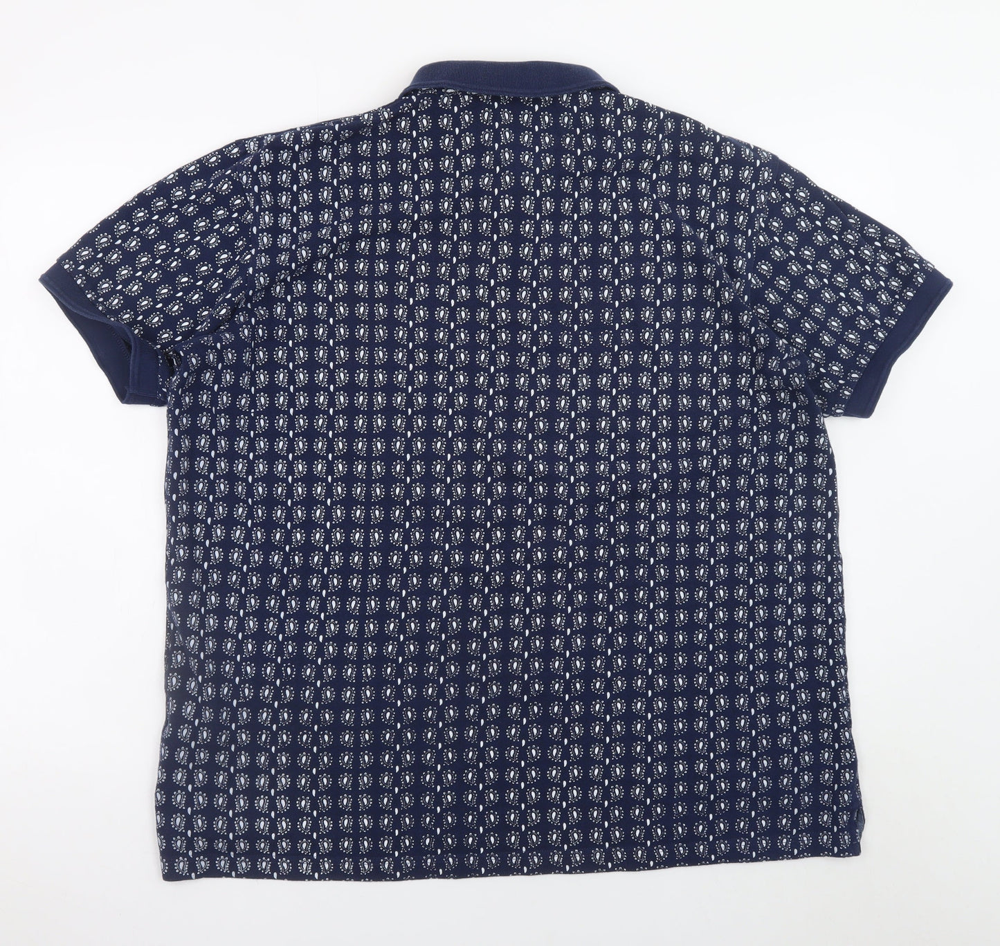 Cotton Traders Men’s Blue Paisley Print Polo Shirt 2XL Short Sleeve