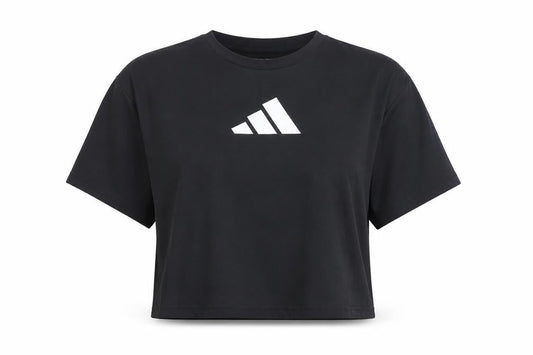 Front view of Adidas Women's Black Cropped Regular Fit T-Shirt, size L