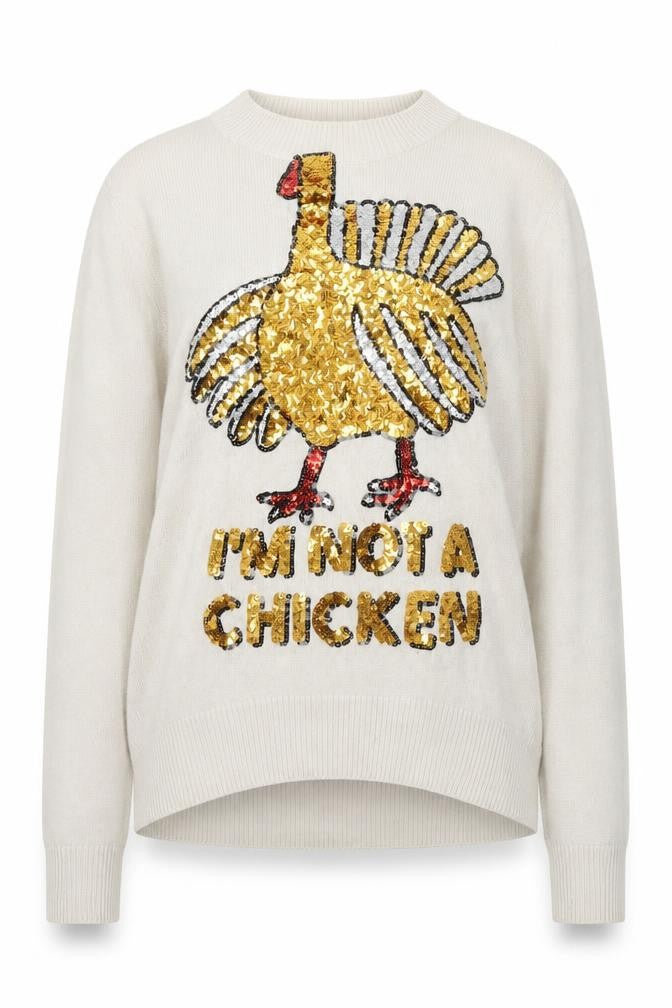 H&M Women’s Beige Sequin Turkey Jumper XS Long Sleeve Crew Neck
