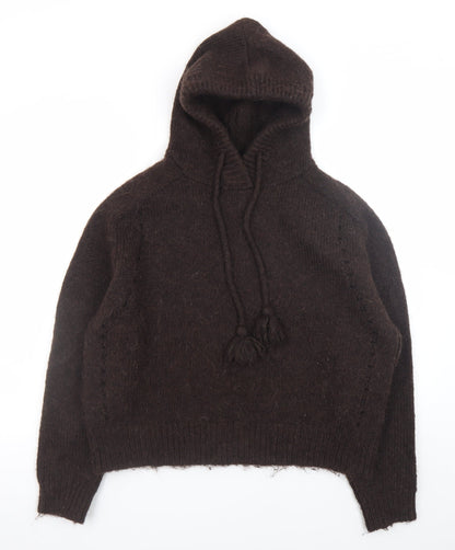 Marks and Spencer Women’s Brown Hooded Knit Jumper Size M Alpaca Blend