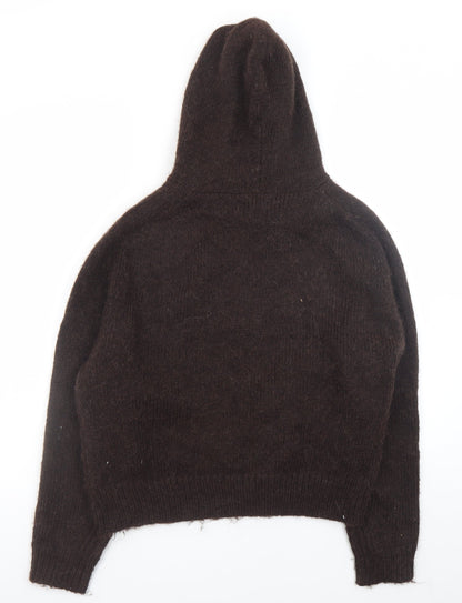 Marks and Spencer Women’s Brown Hooded Knit Jumper Size M Alpaca Blend