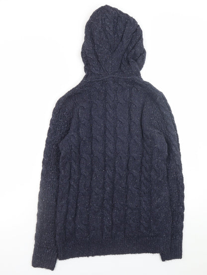 Fat Face Womens Blue Cable-Knit Hooded Full Zip Jumper Size 8