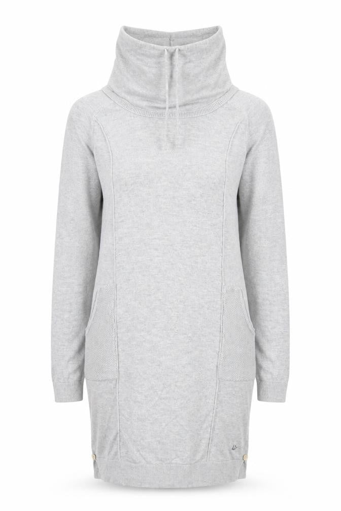 Front view of Mantaray Women’s Grey Jumper Dress, size UK 8, Long Sleeve Hooded Knitwear