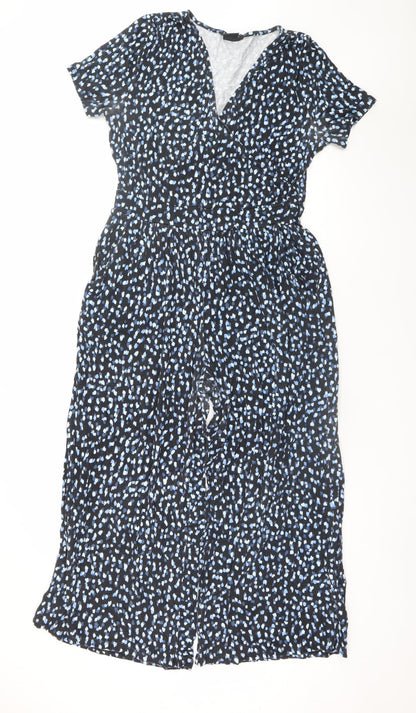 Editor's Cut Women's Black Blue Abstract Print Jumpsuit Size 12