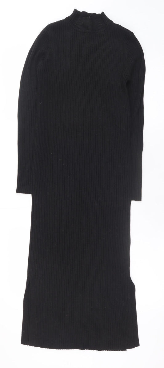 New Look Women’s Black Ribbed Knit Bodycon Midi Dress Size 12
