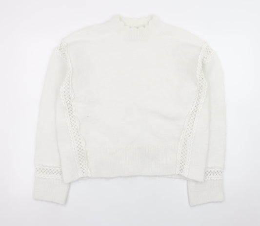 Marks and Spencer Women White Mock Neck Lace Knit Jumper Size M