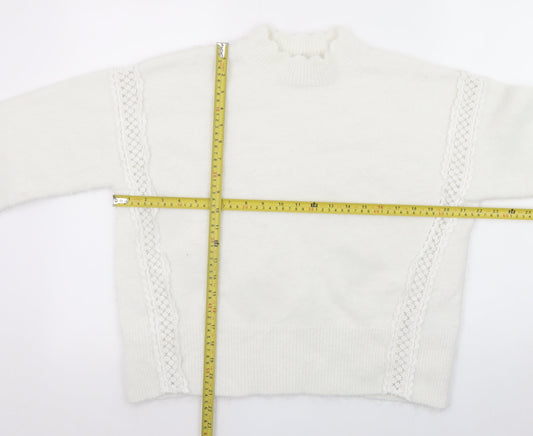 Marks and Spencer Women White Mock Neck Lace Knit Jumper Size M