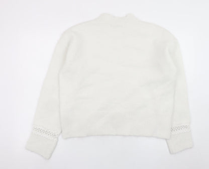 Marks and Spencer Women White Mock Neck Lace Knit Jumper Size M