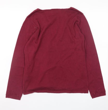 Cotswold Collections Women Red Cotton Knit Embroidered Jumper M